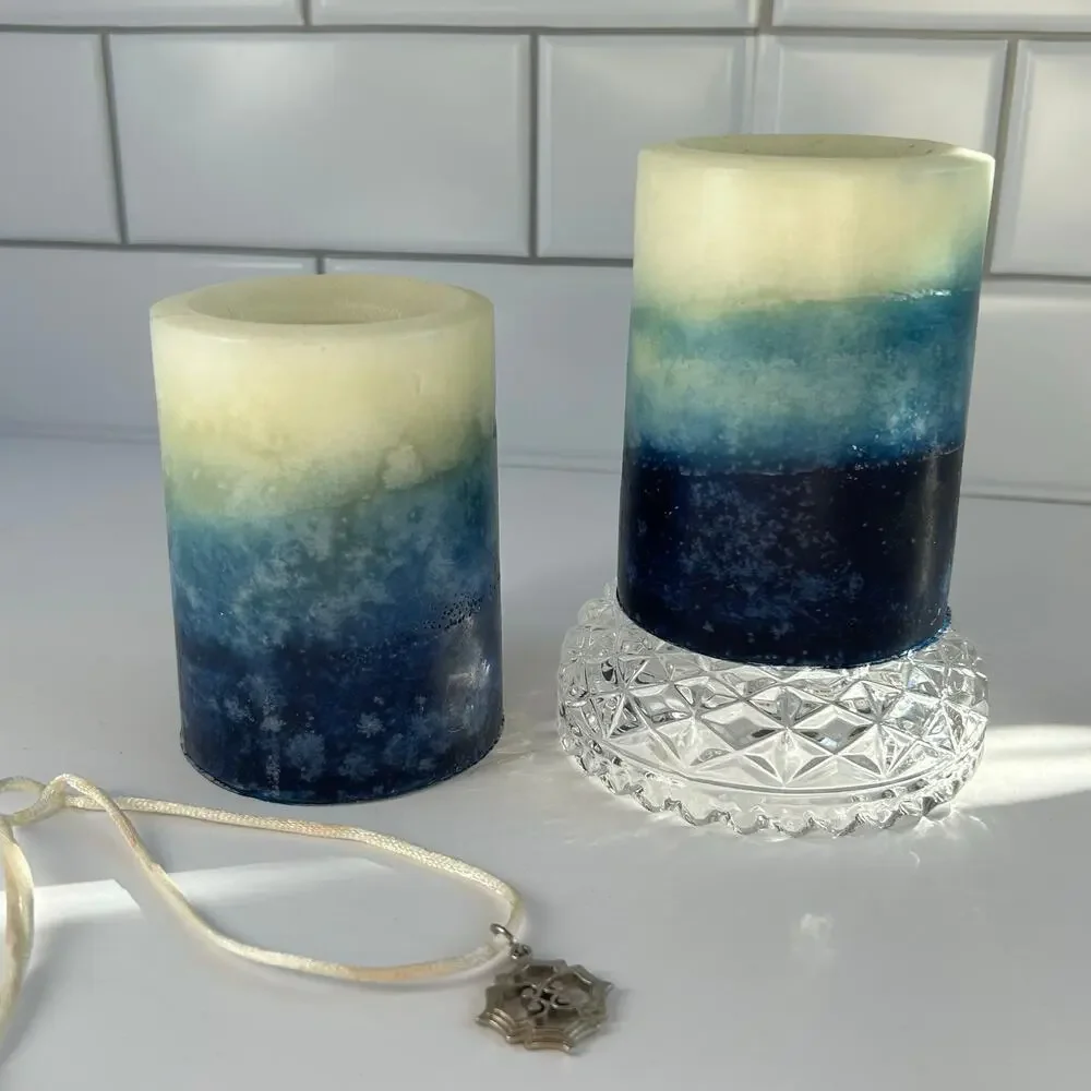 Pier 1 Imports Blue Ombre Pillar Candles Sapphire Orchid Set 3x4
